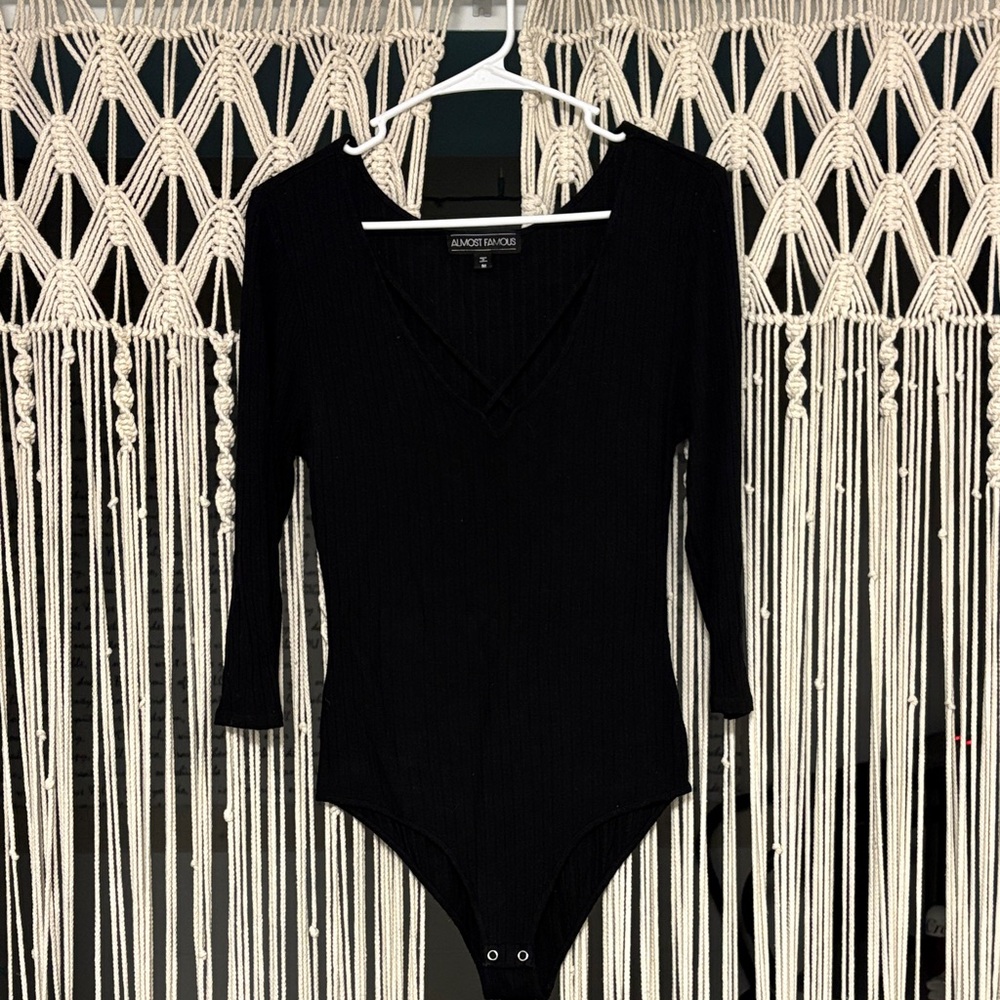 Almost Famous Black Ribbed Bodysuit